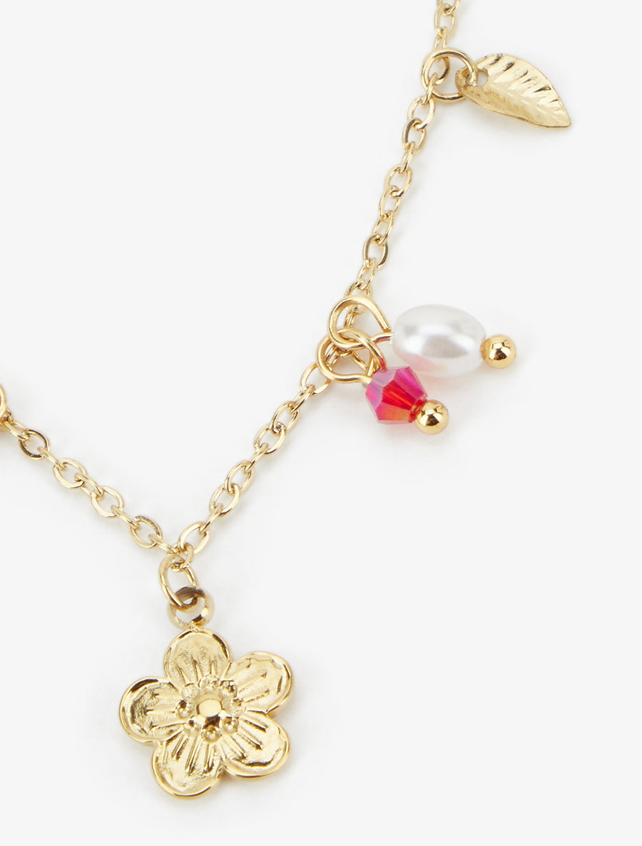 Collier fin à pierres et fleurs - Or - 3