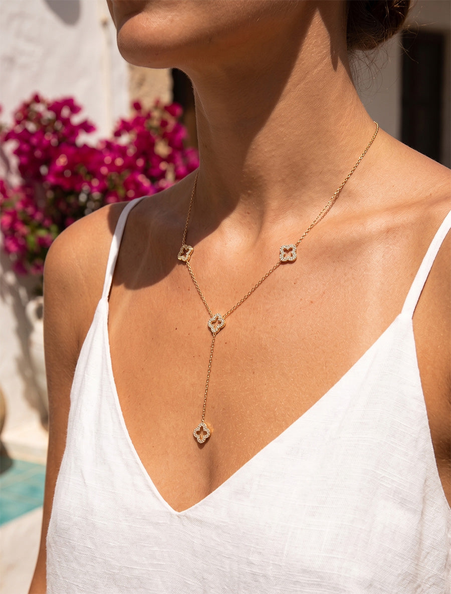 Collier en Y à motif trèfles - Or - 1