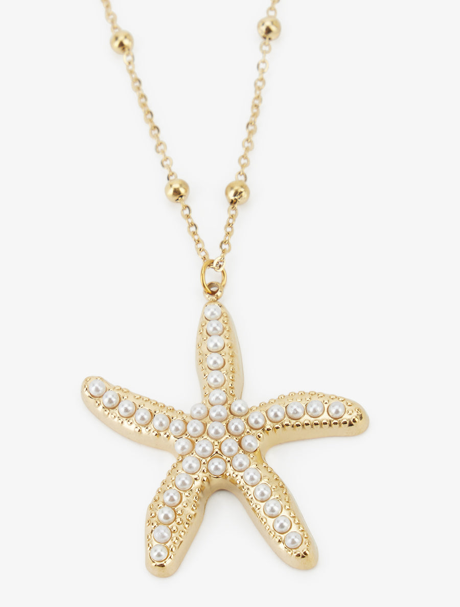 Collier à pendentif étoile de mer et perles - Or - 3