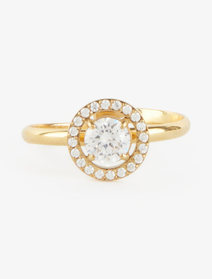 Bague style solitaire incrustée de pierres - Or - 3