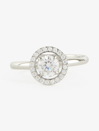Bague style solitaire incrustée de pierres - Argent - 3