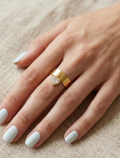Bague coeur en zircon - Or - 1
