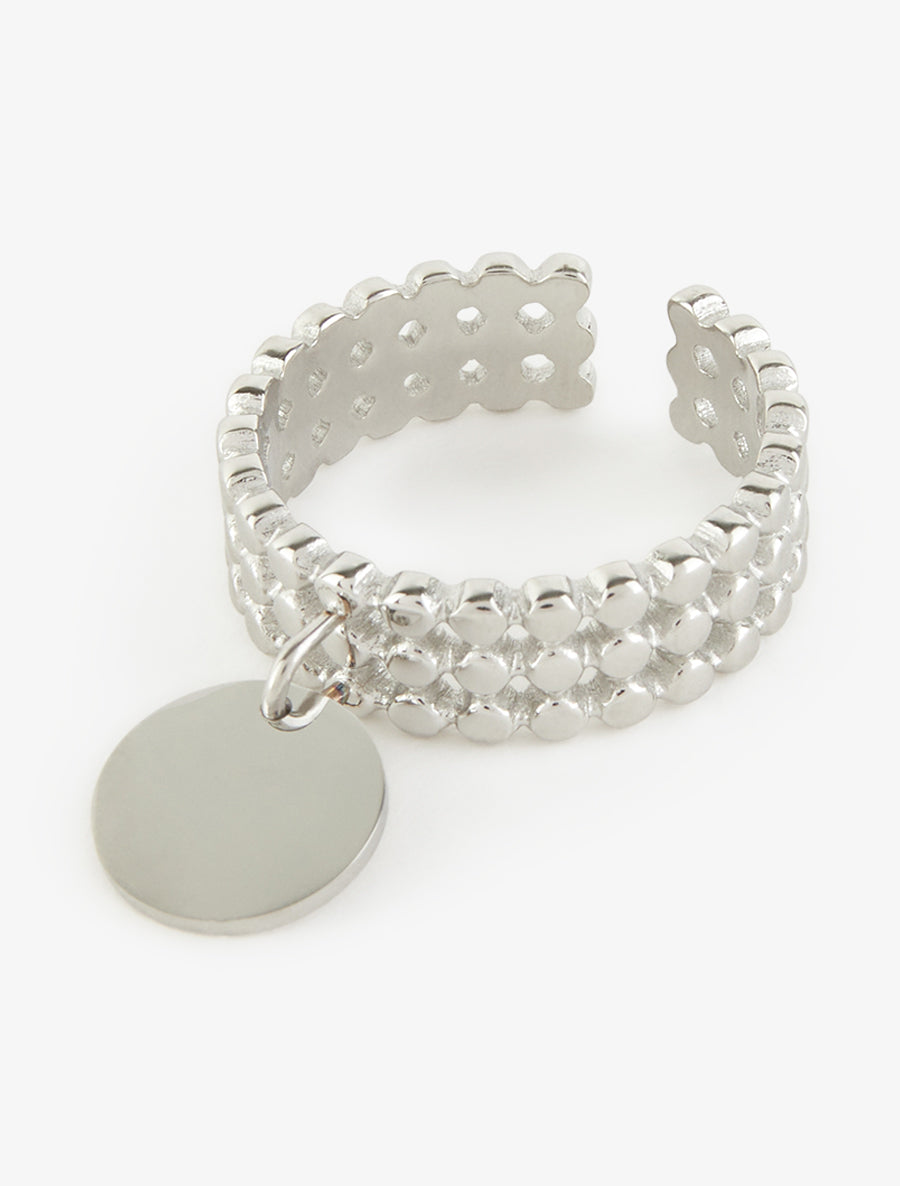 Bague à petites billes et breloque ronde - Argent - 3