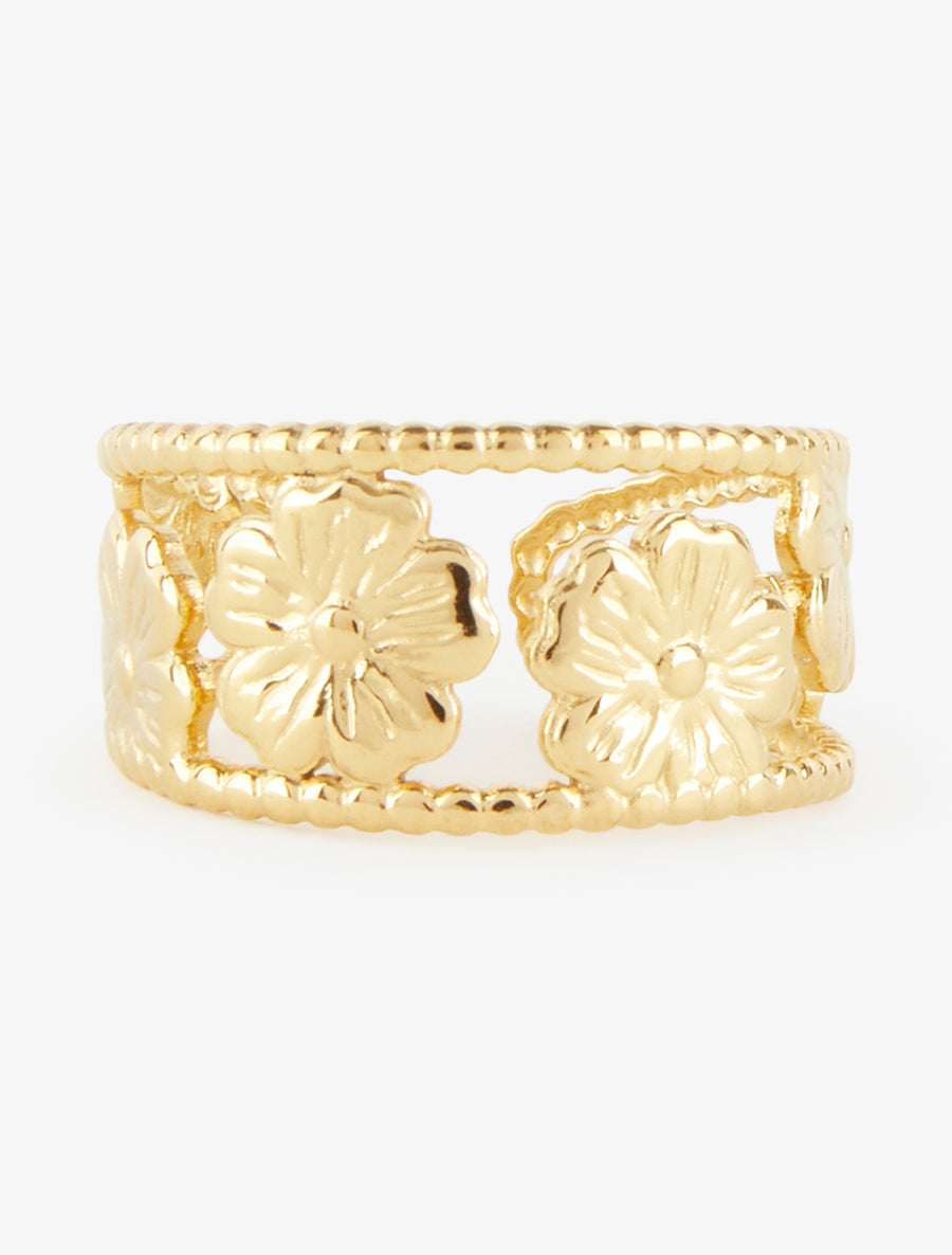 Bague à petites billes et motif floral - Or - 3