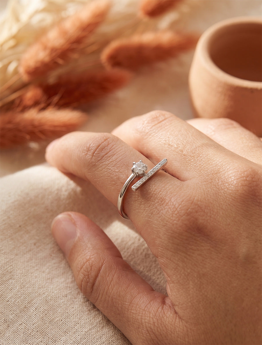 Bague fine à tige strassée - Argent - 1