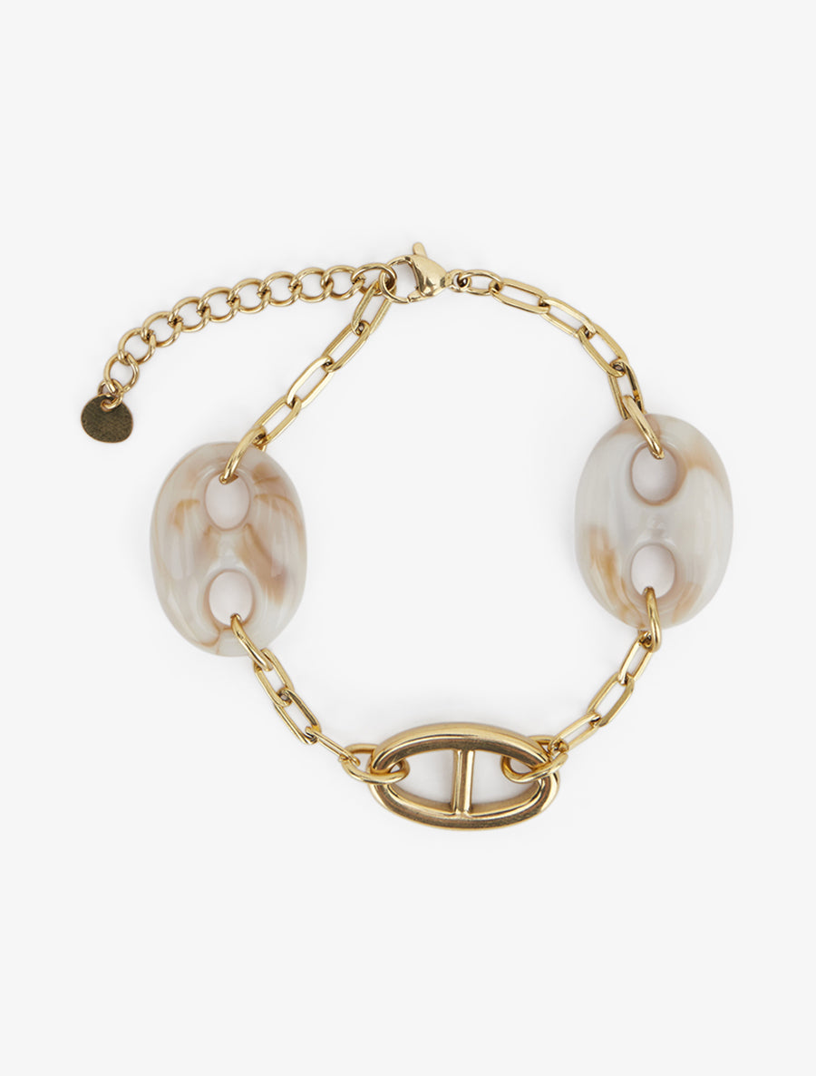 Bracelet maillon marin et graines de café - Or - 2