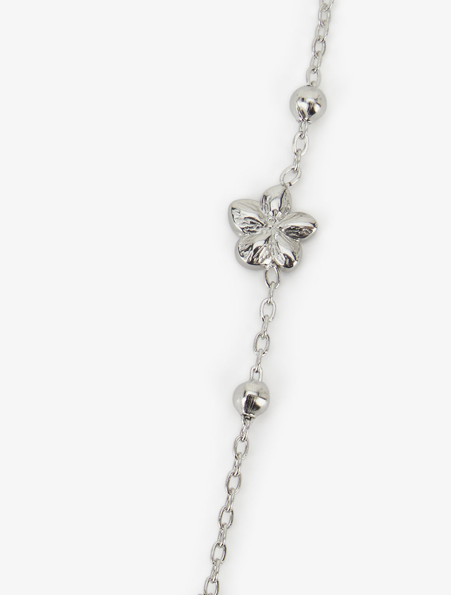 Collier en Y à bille et fleurs - Argent - 3