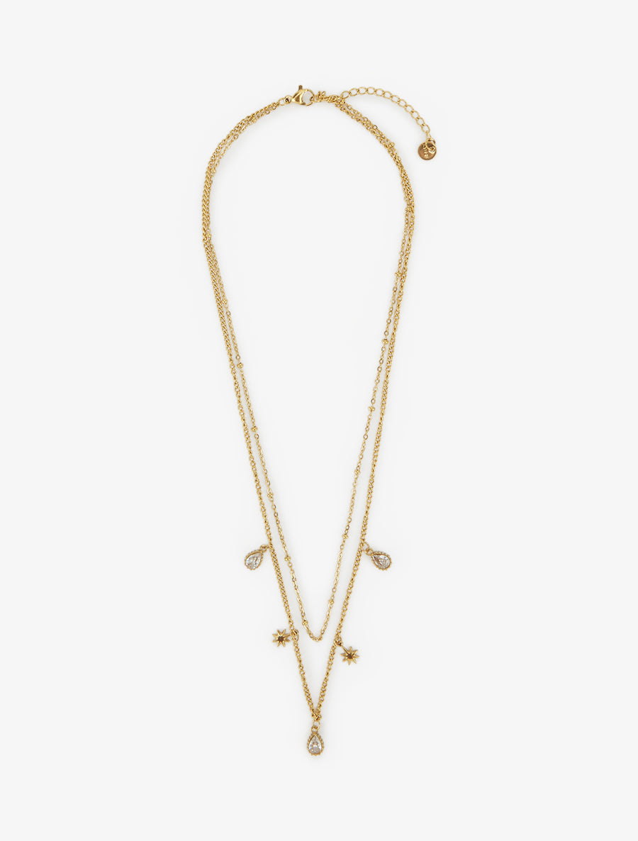 Collier double rangs à zircons et étoiles - Or - 2