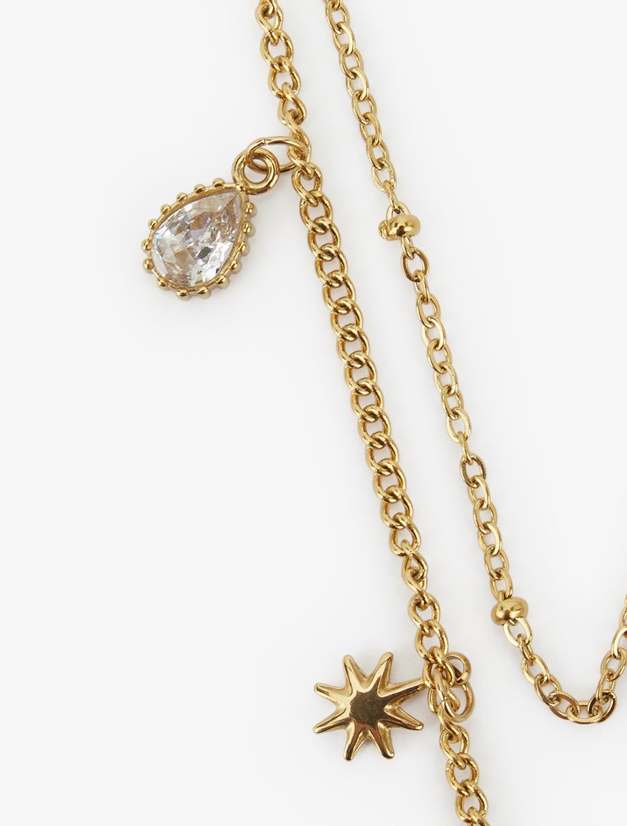 Collier double rangs à zircons et étoiles - Or - 3