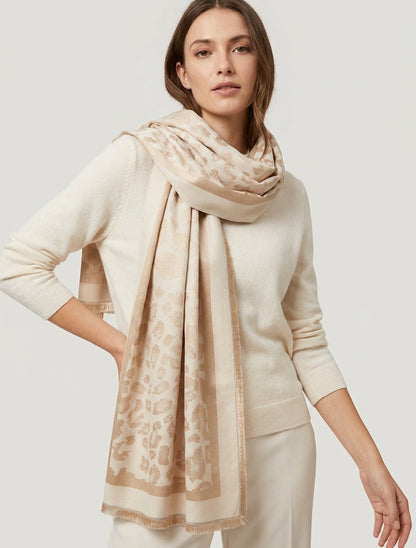 Rechteckiger Schal aus Satin mit Leopardenmuster - Beige