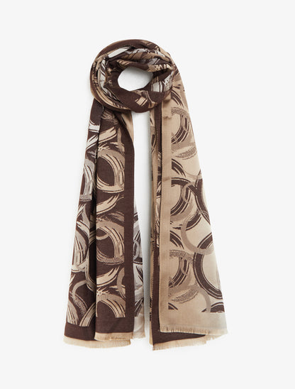 Echarpe rectangulaire à motif cercles et bords francs - Marron - 1