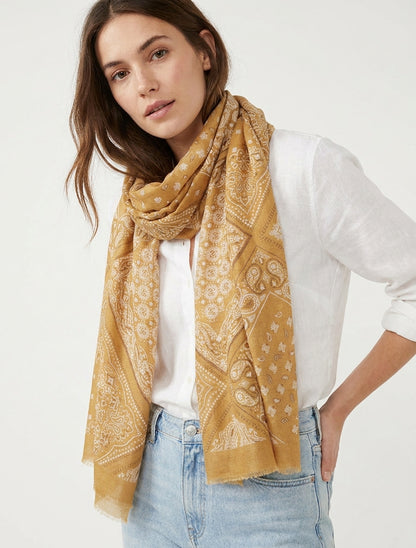 Bandana-Print-Schal aus Baumwollmischung - Senf