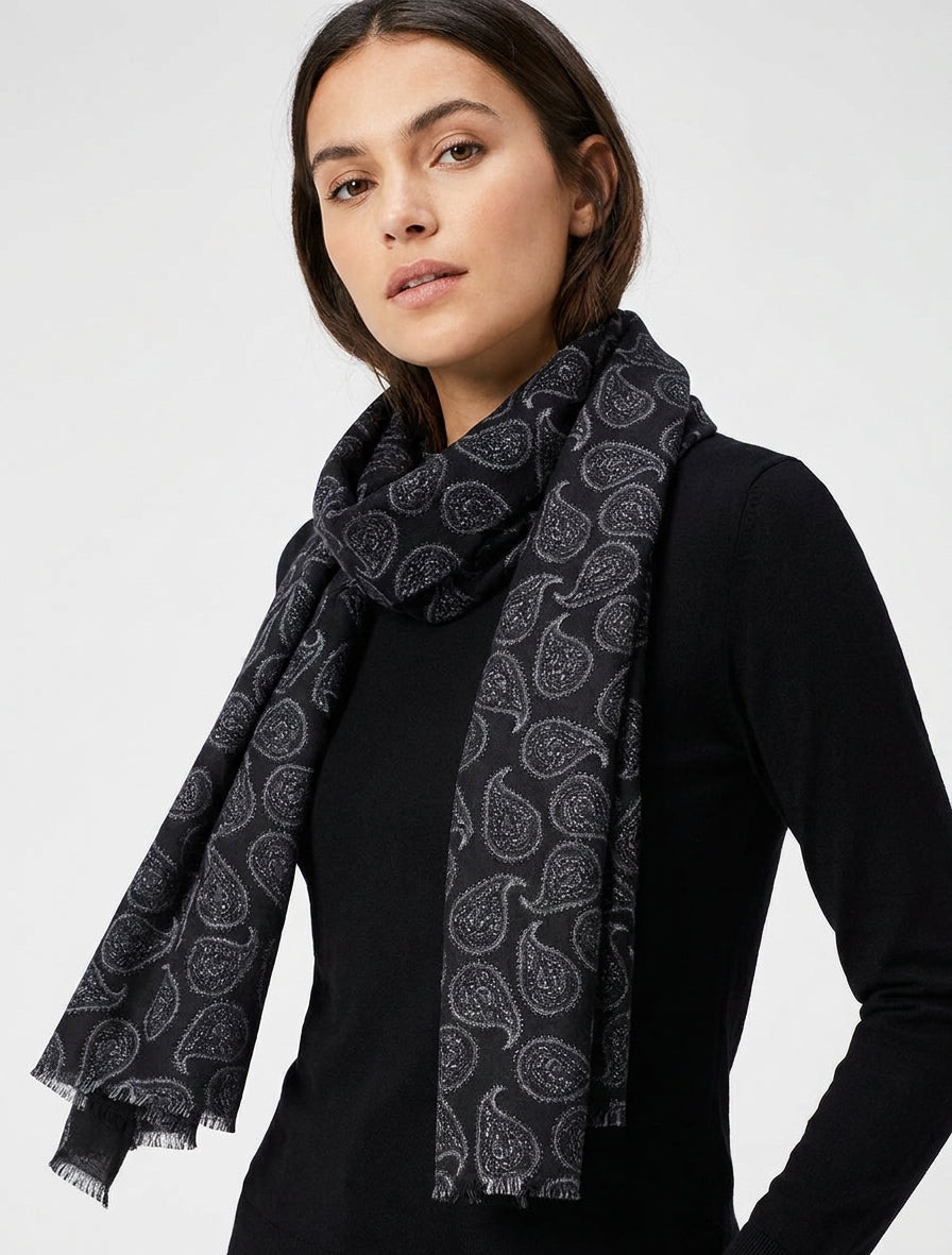 Schal aus Wollmischung mit Paisley-Muster - Schwarz
