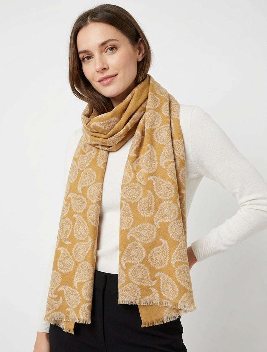 Schal aus Wollmischung mit Paisley-Muster - Senf