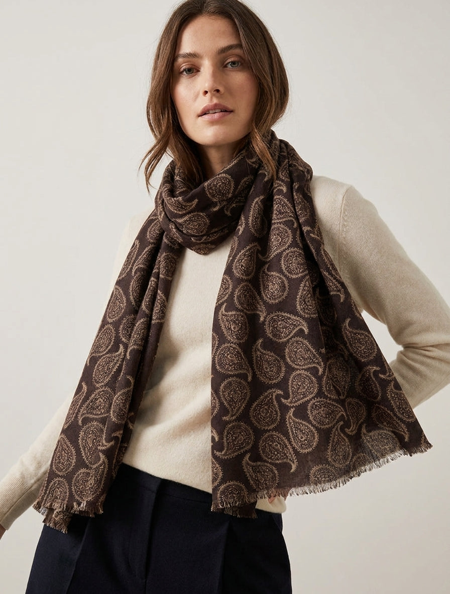 Schal aus Wollmischung mit Paisley-Muster - Braun