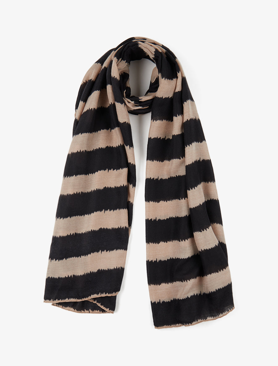 Echarpe en coton mélangé à imprimé rayures avec des touches irisées - Noir - 1