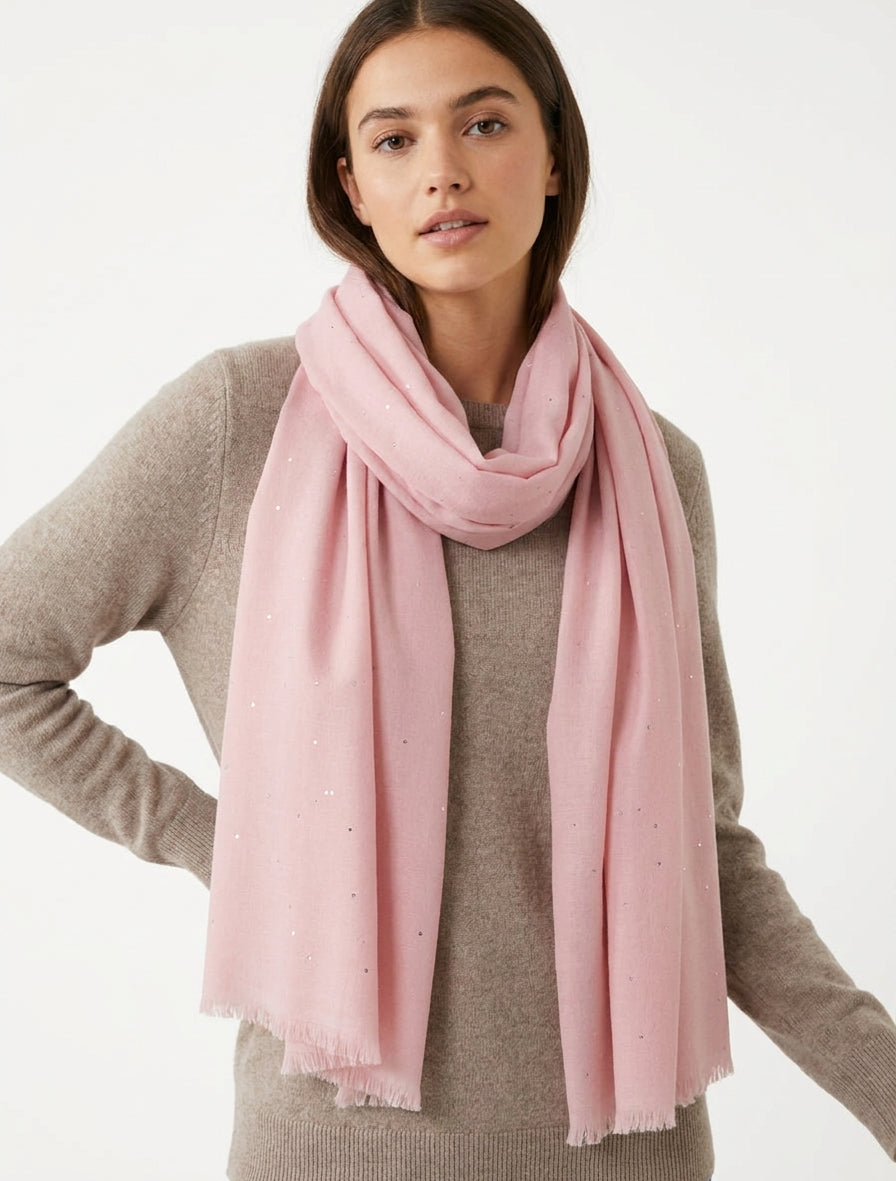 Schal aus Baumwollmischung mit Pailletten - Rose