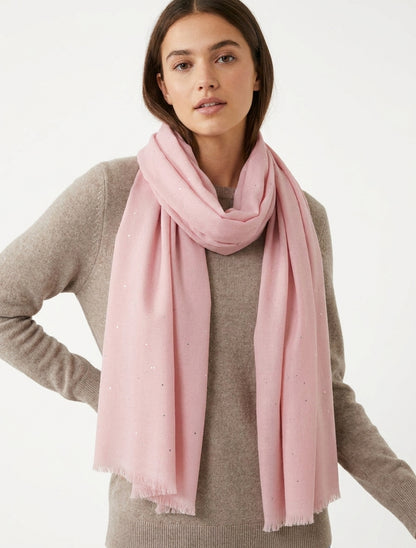 Schal aus Baumwollmischung mit Pailletten - Rose