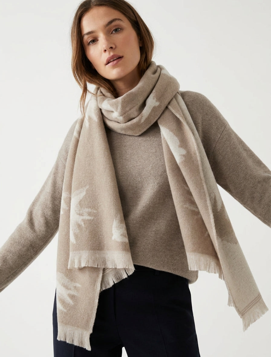 Schal aus Wollmischung mit Taubenmuster - Beige