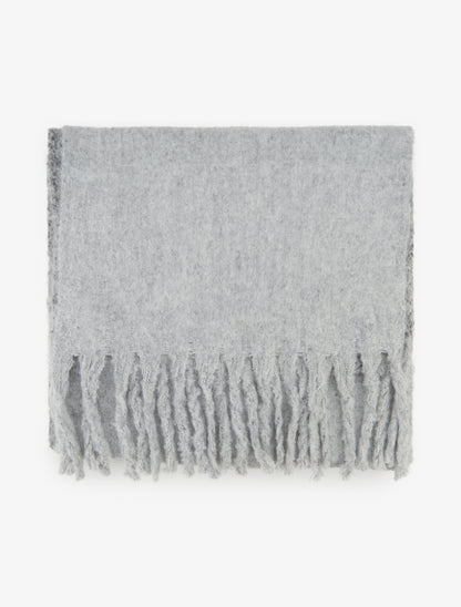 Echarpe en laine mélangée à franges - Gris - 2