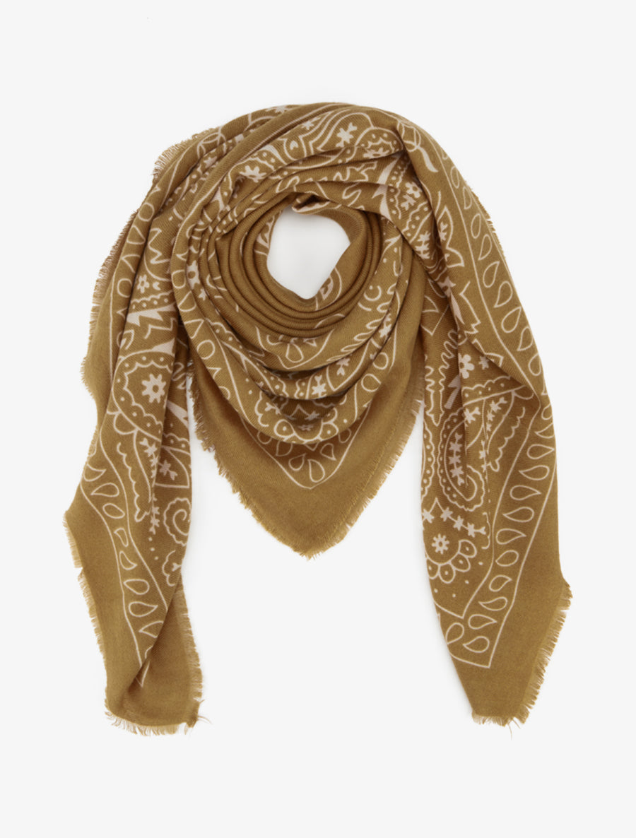 Foulard imprimé cachemire à bords effilochés - Jaune moutarde - 1