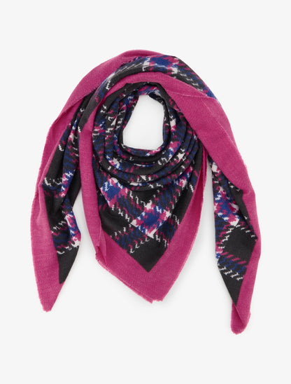 Foulard imprimé carreaux à bords effilochés - Fushia - 1