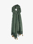 Foulard à imprimé mosaïque de fleurs et bords à pompons - Vert - 3