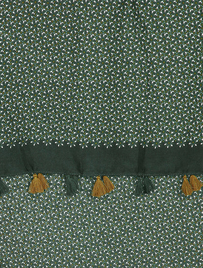 Foulard à imprimé mosaïque de fleurs et bords à pompons - Vert - 2