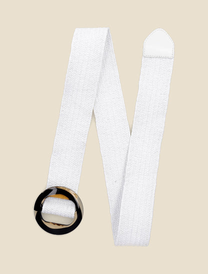 Ceinture style raphia à boucle imprimée - Blanc - 2