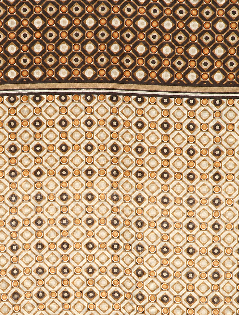 Foulard à motifs géométriques contrastants et bords à pompons - Beige - 2