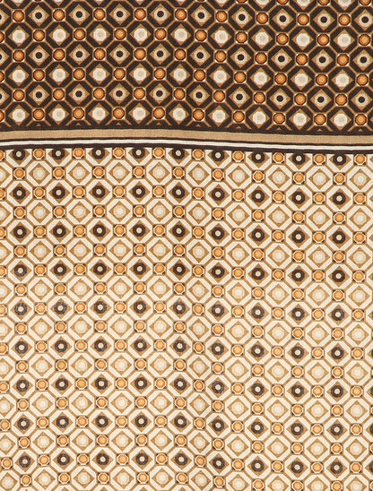Foulard à motifs géométriques contrastants et bords à pompons - Beige - 2