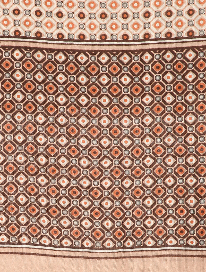 Foulard à motifs géométriques contrastants et bords à pompons - Rose poudré - 2