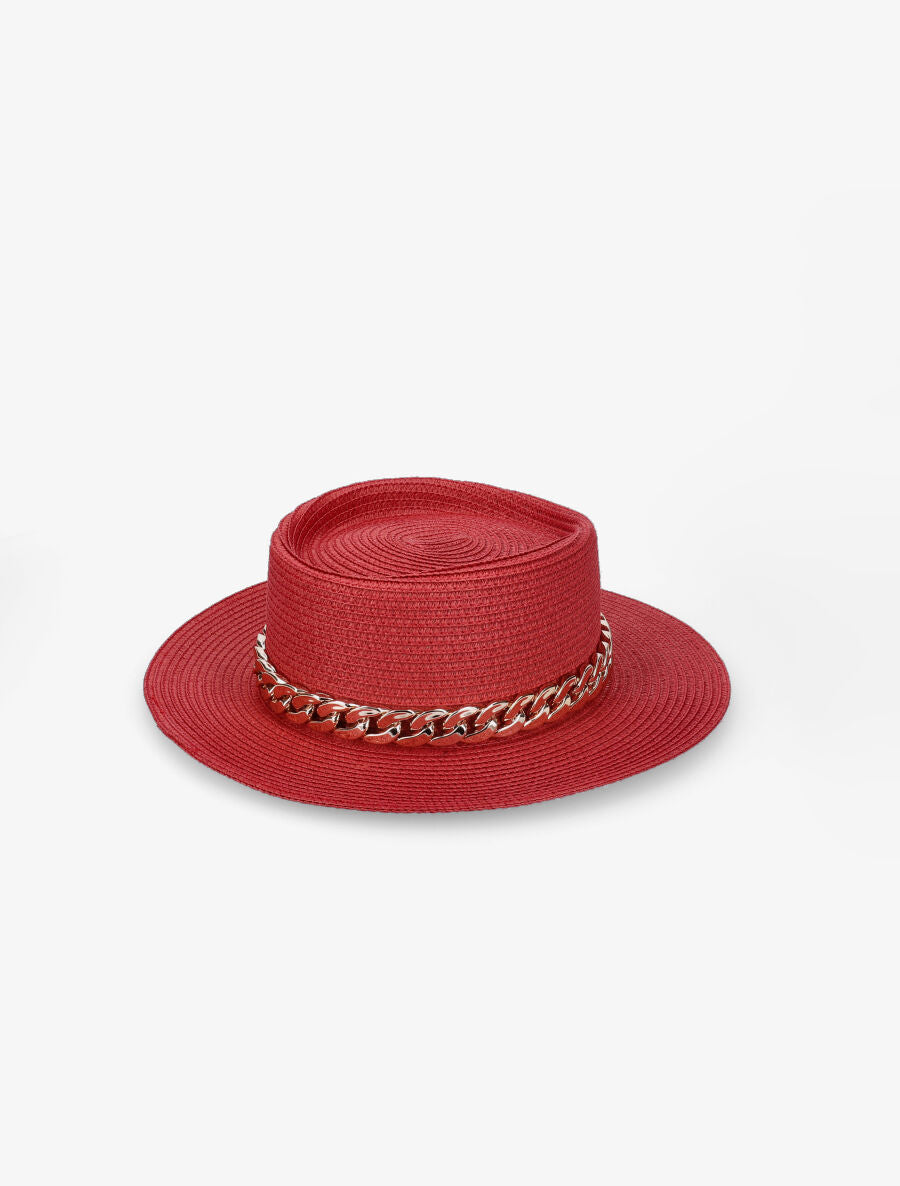 Canotier à galon en chaîne - Rouge - 3