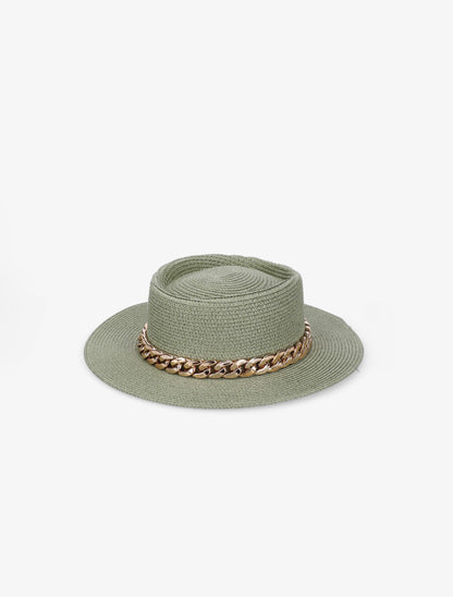 Canotier à galon en chaîne - Vert olive - 1