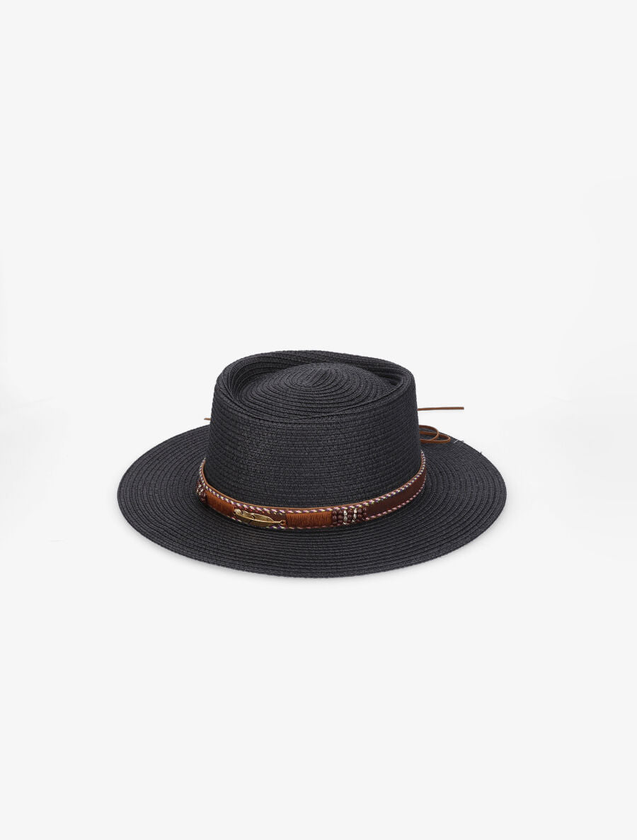 Canotier à galon en simili style aztèque - Noir - 1
