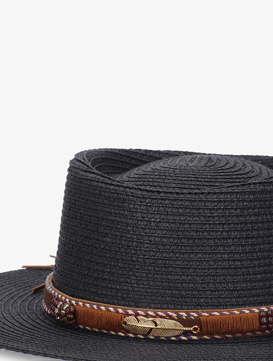 Canotier à galon en simili style aztèque - Noir - 2