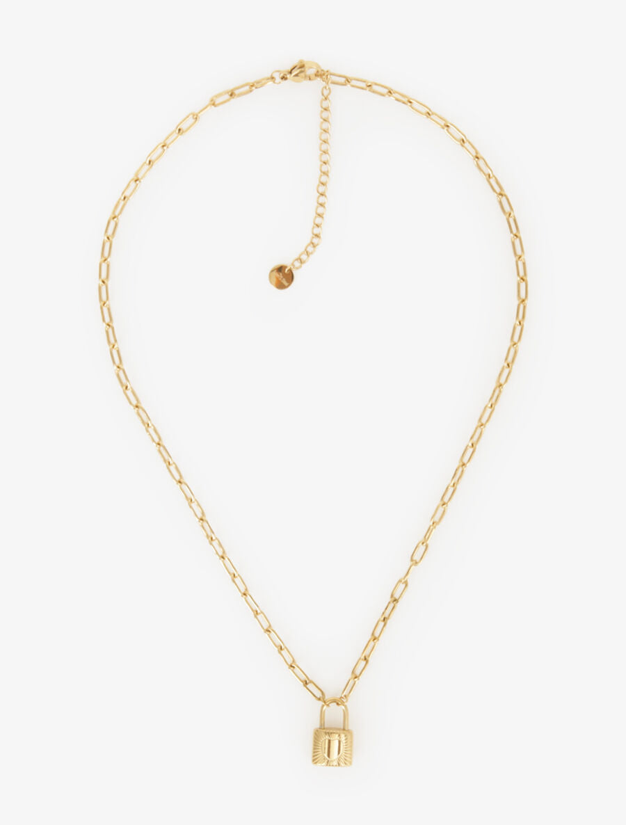 Collier en maille à pendentif cadenas - Or - 2