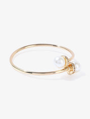 Jonc fin orné de perles nacrées et de zircons - Or - 1