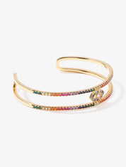 Jonc ouvert double rangs ornés de zircons - Or - 4