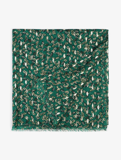 Echarpe à imprimé feuilles à détail irisé - Vert - 2