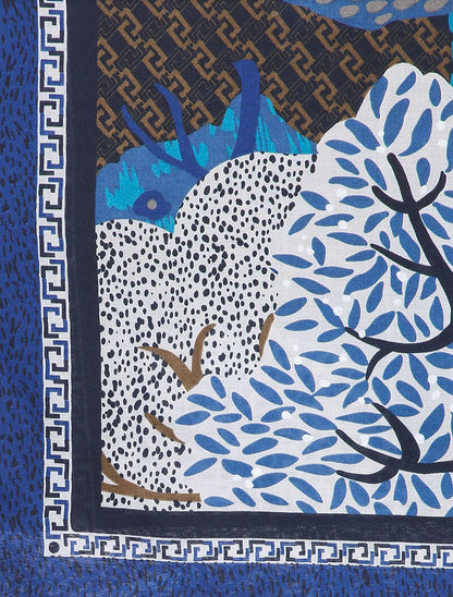 Foulard à motif végétal stylisé - Bleu - 2