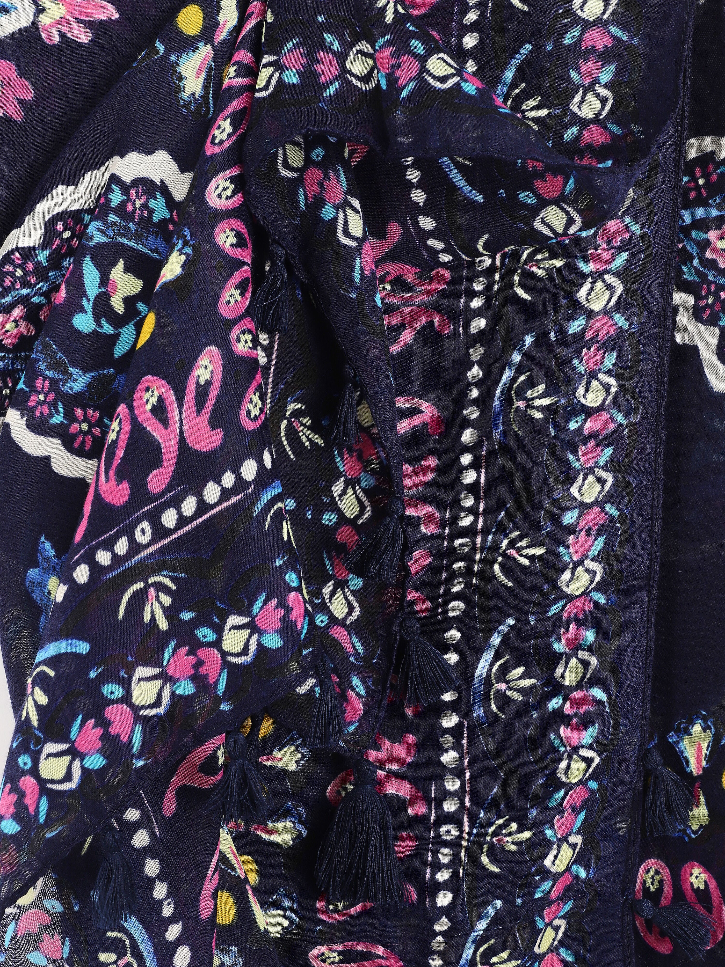 Foulard à imprimé cachemire et pampilles - Marine - 3