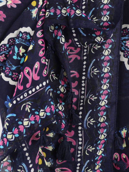 Foulard à imprimé cachemire et pampilles - Marine - 3