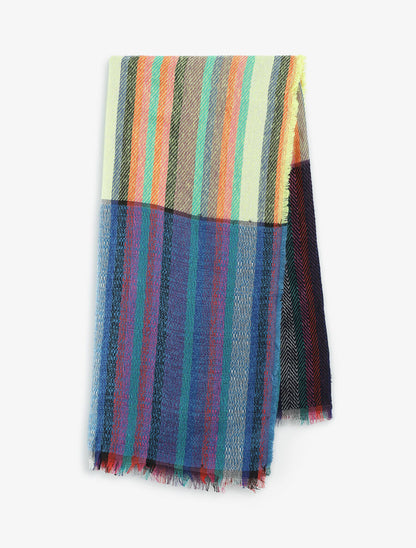Echarpe à imprimé bandes colorées - Bleu - 2