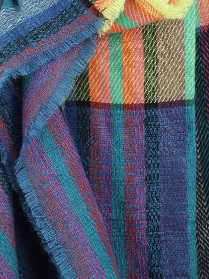 Echarpe à imprimé bandes colorées - Bleu - 3