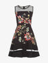 Robe empiècements transparents et fleurs - Noir - 1