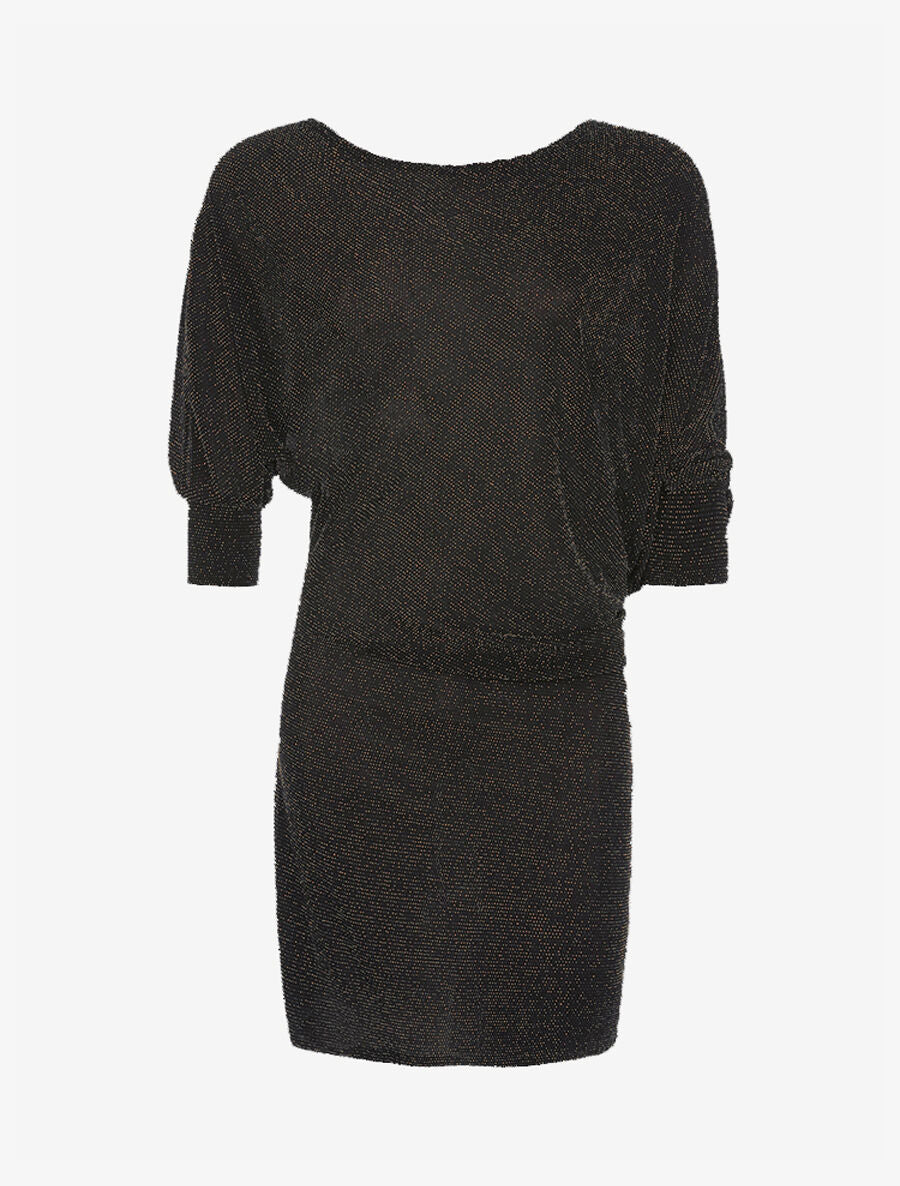 Robe pailletée asymétrique unie - Noir - 1
