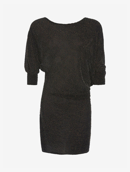 Robe pailletée asymétrique unie - Noir - 1