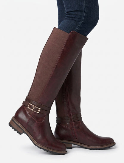 Elastische einfarbige Stiefel - Weinrot