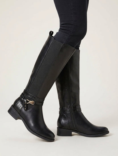 Elastische Stiefel mit Krokoprint-Fersenkappe - Schwarz